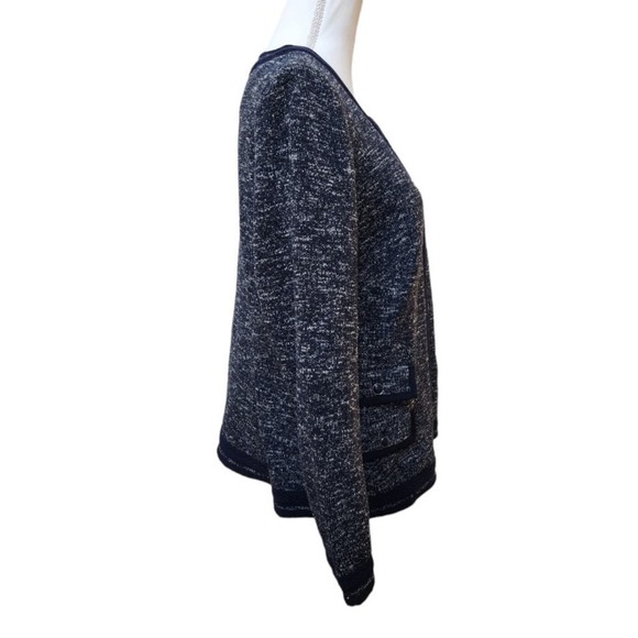 Talbot's Woman Navy Blue and White Collarless Zip Up Blazer, 14W NWT - Picture 4 of 11